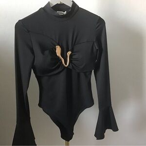 Black Bodysuit with Gold Metal Accent